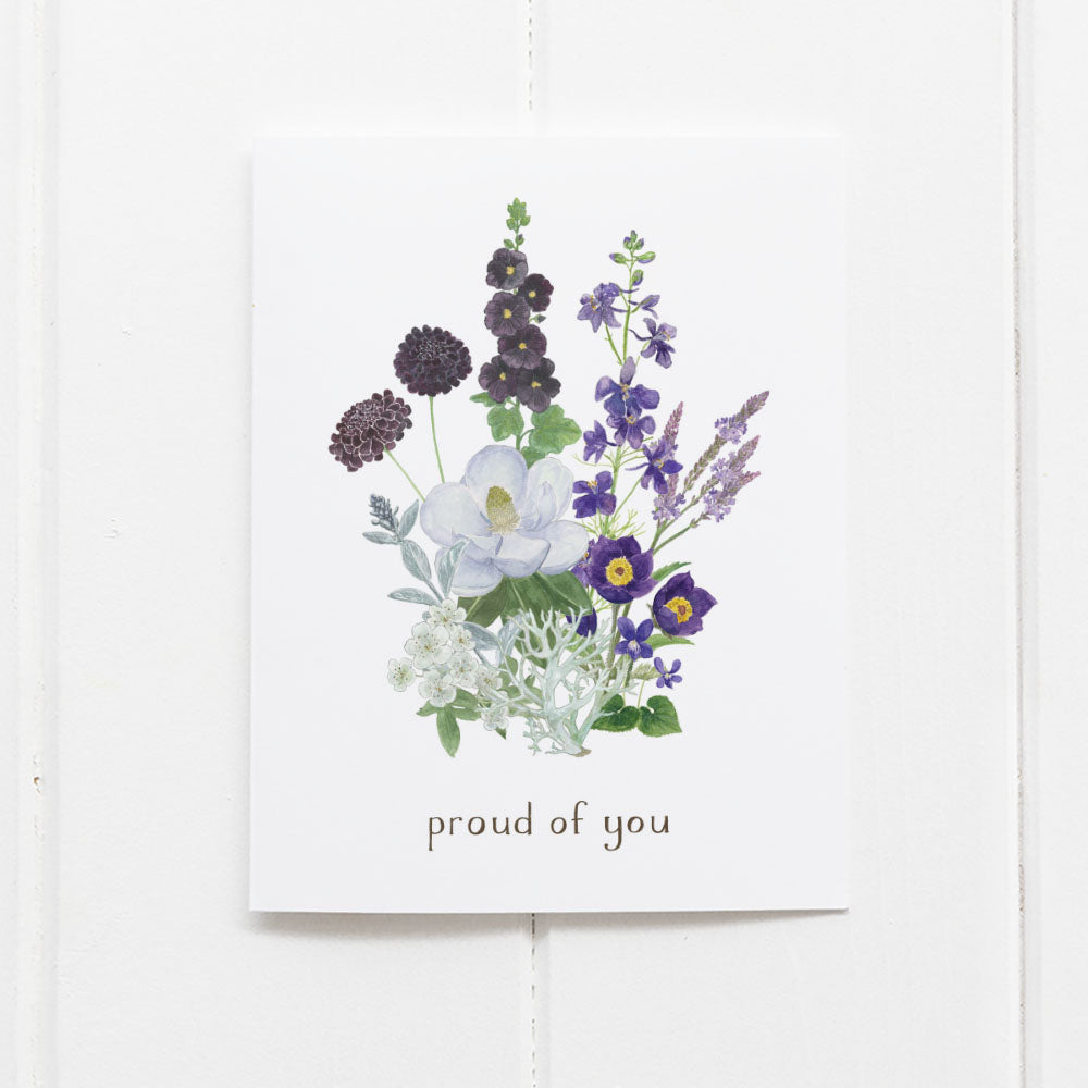 Asexual and Demisexual Pride Bouquet Card featuring watercolor floral design with proud of you message, illustrated by queer artist Brigida Swanson.