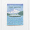 Ferry Christmas Cards - Set of 6 Boxed Christmas Cards featuring a watercolor illustration of a Washington State ferry, snowflakes, and Mount Rainier. Includes kraft envelopes.