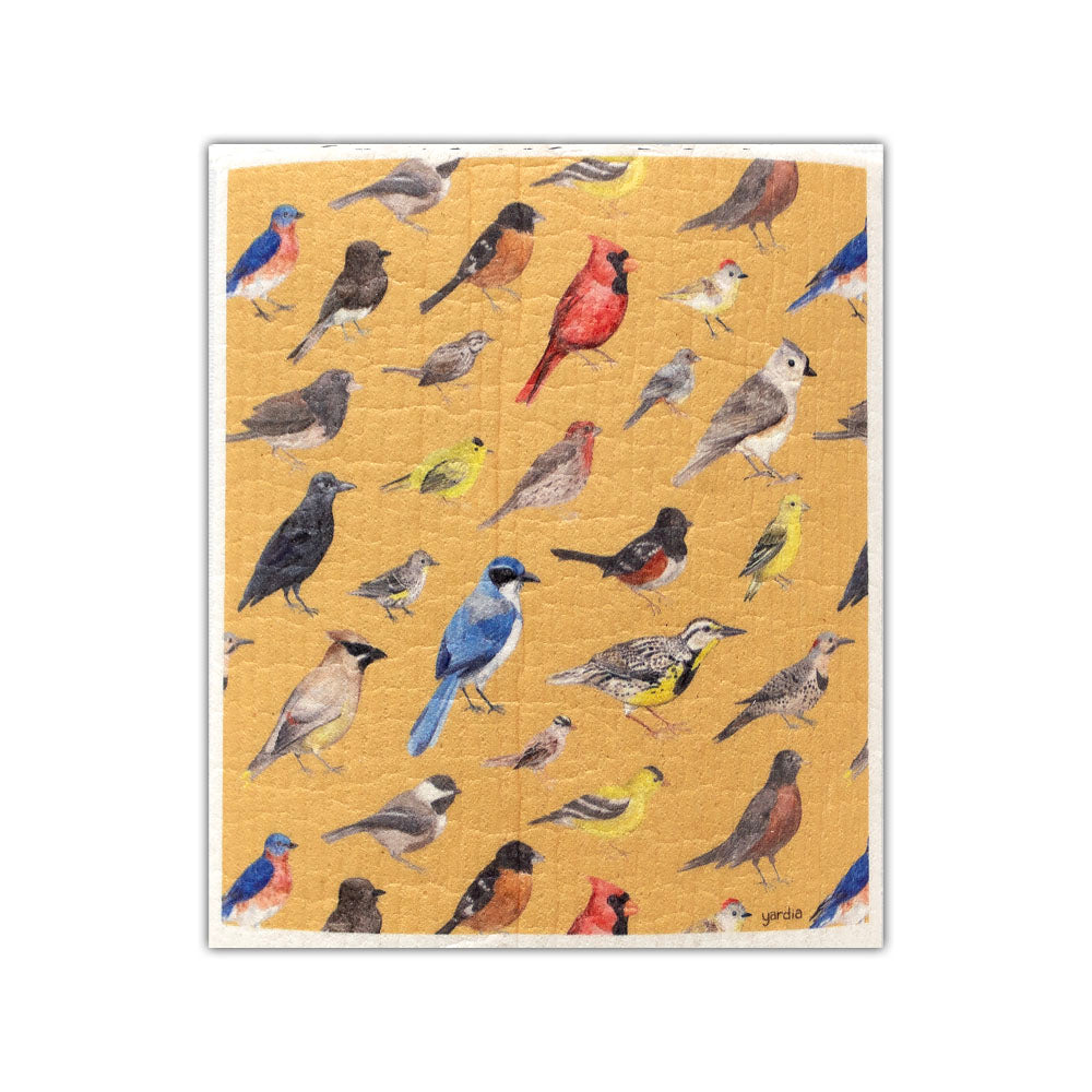 Birds Sponge Cloth - Cellulose Sponge Dish Cloth featuring a watercolor bird pattern, eco-friendly, and reusable, designed for efficient dishwashing and biodegradability.