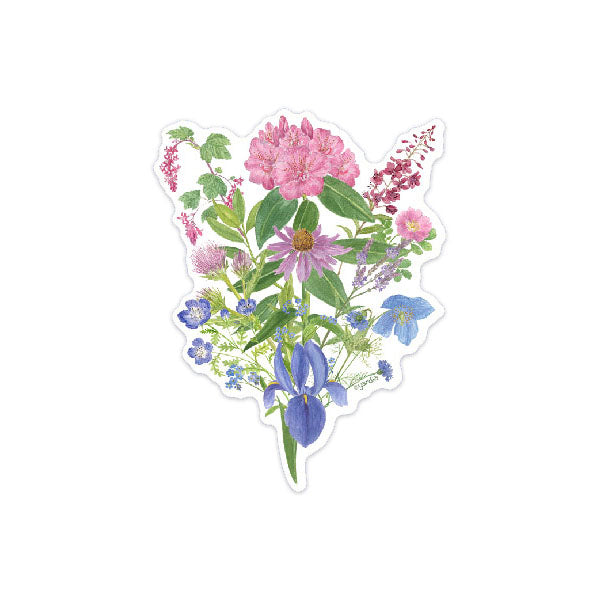 Bisexual Pride Bouquet Sticker - Watercolor botanical design with flowers in bisexual flag colors, ideal for expressing LGBTQ+ identity on various surfaces.
