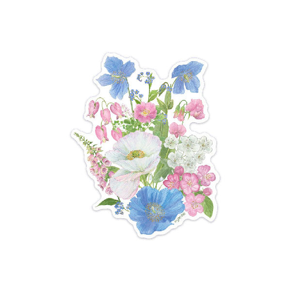 Transgender Pride Bouquet Sticker featuring a watercolor floral design by Brigida Swanson, highlighting trans flag colors. Ideal for laptops or water bottles.
