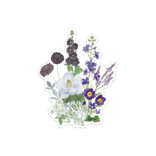 Asexual and Demisexual Pride Bouquet Sticker featuring a close-up watercolor floral design, showcasing flowers symbolizing LGBTQ+ pride, by artist Brigida Swanson.