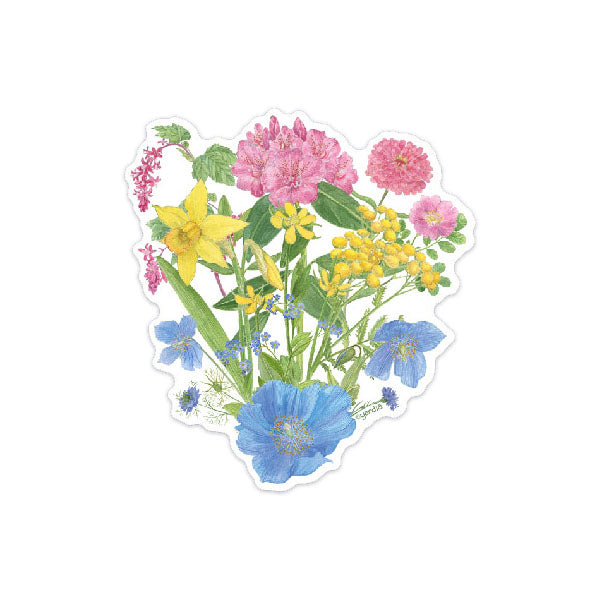 Pansexual Pride Bouquet Sticker featuring a watercolor floral design by Brigida Swanson, showcasing flowers with green stems, symbolizing LGBTQ+ support.