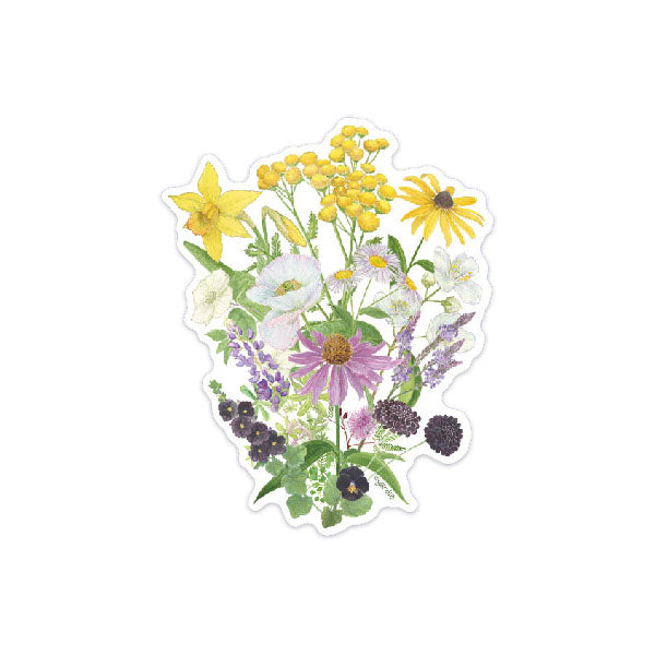 Nonbinary Pride Bouquet Sticker featuring a watercolor floral design by Brigida Swanson, showcasing nonbinary flag colors, ideal for expressing LGBTQ+ identity.
