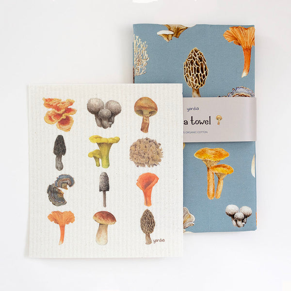 Mushroom Kitchen Set - Sponge Cloth and Tea Towel