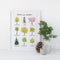 Midwest Trees Art Print featuring watercolor illustrations of nine native trees with labeled names, printed on archival paper, unframed.