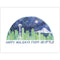 Seattle Holiday Card featuring a watercolor of the skyline with the Space Needle and Mt. Rainier, inspired by a snowglobe, blank inside for personal messages.