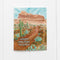 Warm Holiday Wishes Card featuring a watercolor desert landscape with cacti and mountains, inspired by Sedona. Blank inside, includes a kraft envelope.