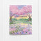 Happy Easter Card featuring a watercolor of cherry blossom trees and a lily pond, designed by Brigida Swanson, blank inside for personal messages.