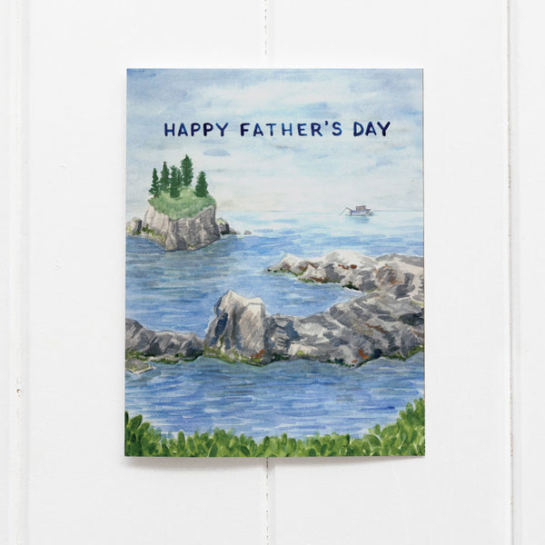 happy fathers day card with watercolor fishing boat