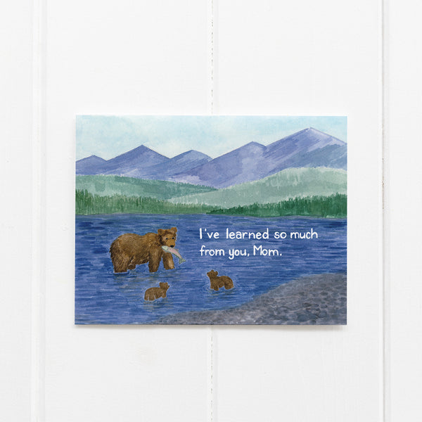 i've learned so much from you, mom mothers day card with watercolor bears illustration