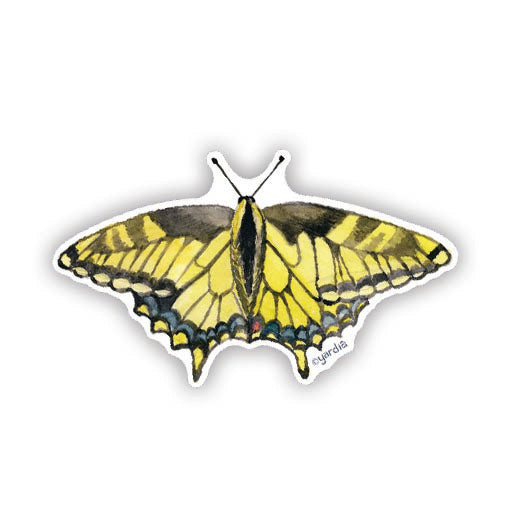 Oregon Swallowtail Butterfly - Watercolor Nature Sticker: A vinyl sticker featuring a watercolor illustration of an Oregon Swallowtail butterfly by artist Brigida Swanson.