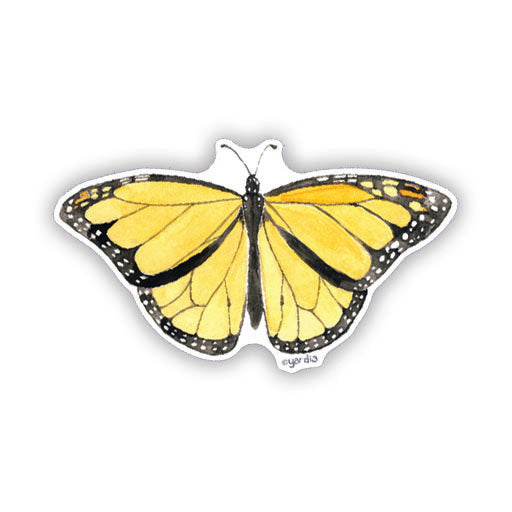 Watercolor illustration of a monarch butterfly sticker by Brigida Swanson, showcasing its intricate design. Perfect for decorating laptops or water bottles.