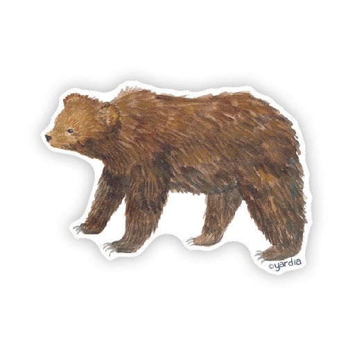 Grizzly Bear - Watercolor California Grizzly Sticker depicting a grizzly bear, designed by Brigida Swanson. Ideal for decorating laptops or water bottles.