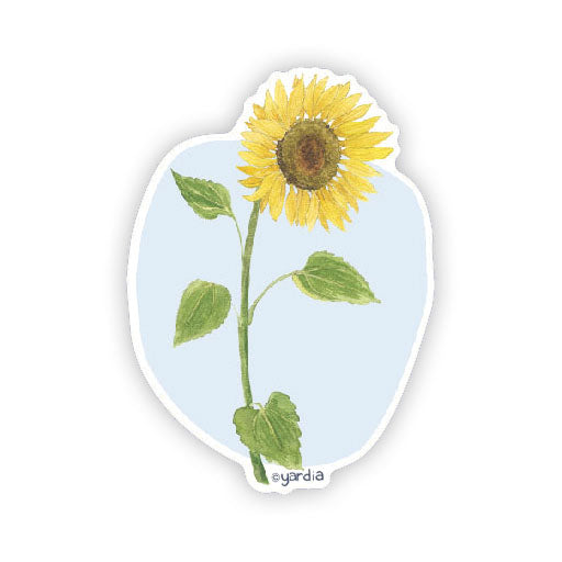 Sunflower - Watercolor Wildflower Sticker featuring a sunflower illustration by Brigida Swanson, ideal for laptops or water bottles. Weatherproof and dishwasher safe.