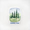 Connection Trees Sticker featuring a watercolor illustration of evergreen trees with the word CONNECTION. Designed by Brigida Swanson, perfect for laptops or water bottles.