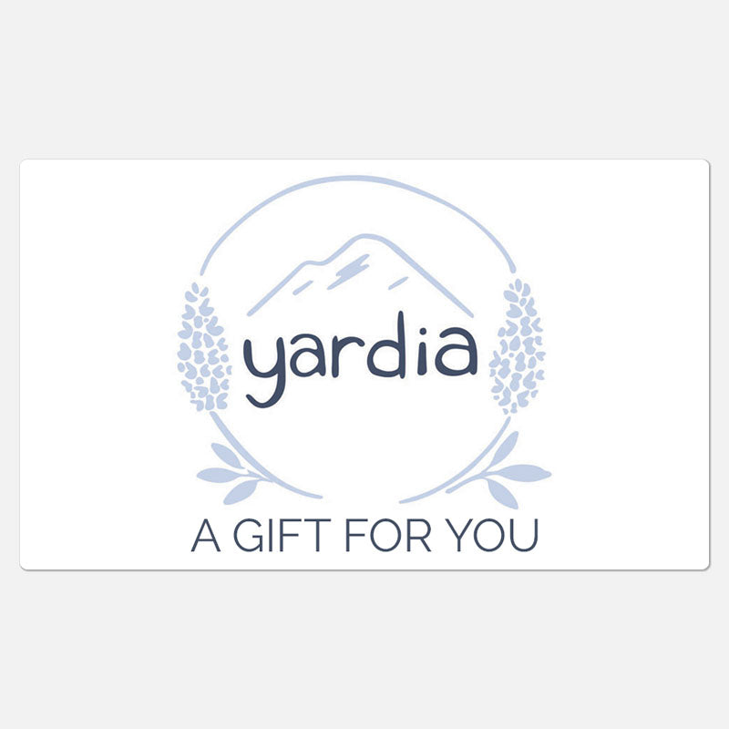 Gift Card featuring a mountain and flowers design, representing Yardia's Pacific Northwest-inspired artistry, perfect for giving the gift of choice online.