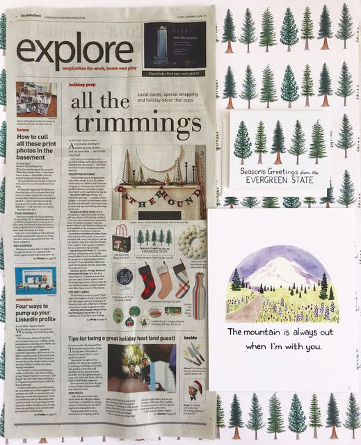 Yardia Evergreen State holiday card featured in the Seattle Times