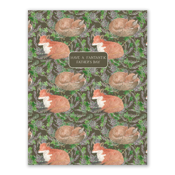 Fantastic Fox Father's Day Card featuring watercolor foxes and ivy, with Have a Fantastic Father’s Day greeting, designed by artist Brigida Swanson. Blank inside, includes kraft envelope.