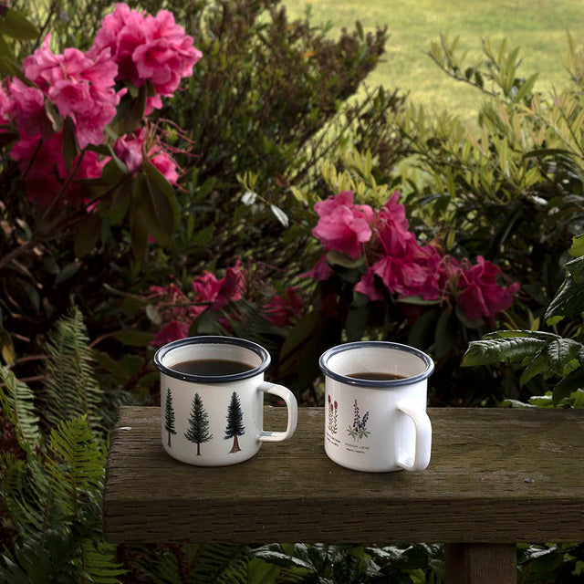 evergreen and pacific northwest wildflower enamel camp mugs