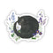 Watercolor vinyl sticker of a black cat sleeping among vibrant flowers, showcasing nature and feline grace. Durable and water-resistant, designed by Brigida Swanson for Yardia.