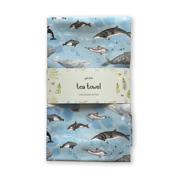 Pacific Coast Marine Mammals Organic Cotton Tea Towel