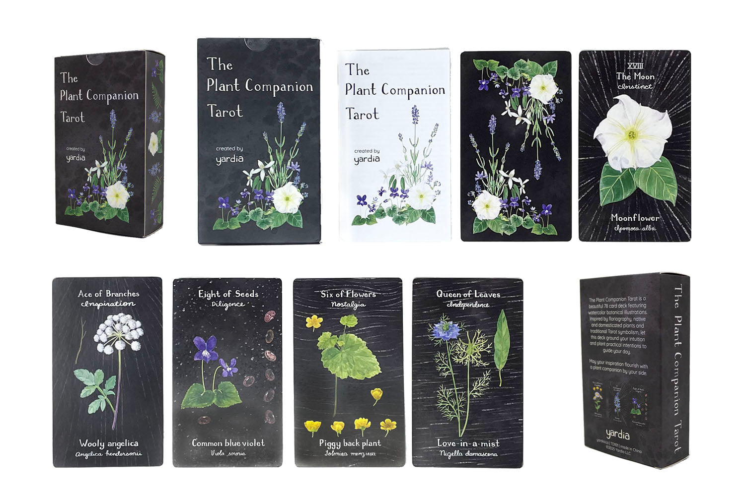 The Plant Companion Tarot features cards adorned with floral illustrations and a guidebook, ideal for exploring plant symbolism and tarot reading.