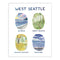 west seattle art print featuring watercolor illustrations of four West Seattle parks