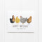 Chickens Birthday Card featuring watercolor illustrations of backyard chickens with a hand-lettered Happy birthday from all of us message. Perfect for nature enthusiasts.