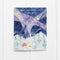 Camping Boxed Christmas Cards set featuring a snowy mountainscape with a tent, campfire, and northern lights, highlighting the phrase Oh holy night the stars are brightly shining.