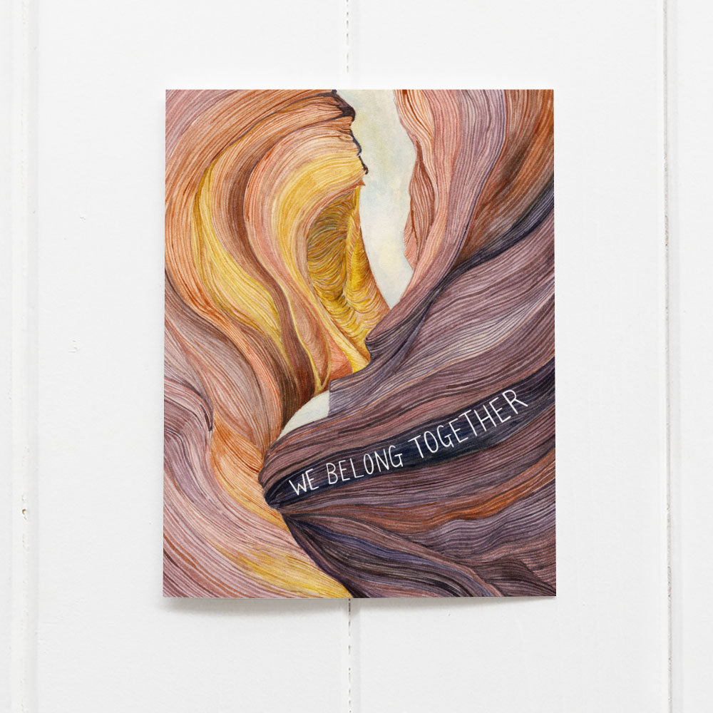 We Belong Together love card with watercolor illustration of abstracted Antelope Canyon