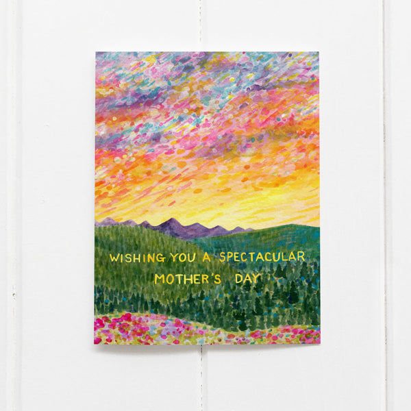 Spectacular Mother's Day card with watercolor sunrise landscape