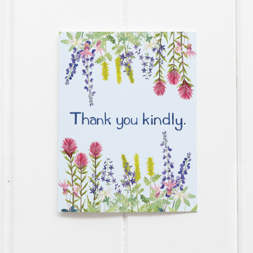 Watercolor wildflowers thank you card by Yardia that reads Thank you kindly