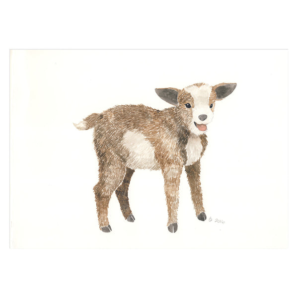 original watercolor painting of a baby goat