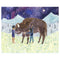 girls hugging bison original watercolor painting by Yardia
