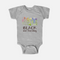 gray baby one piece with Black and flourishing floral design