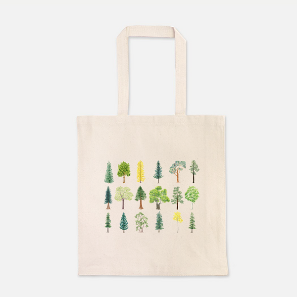 Trees watercolor illustrated canvas tote bag
