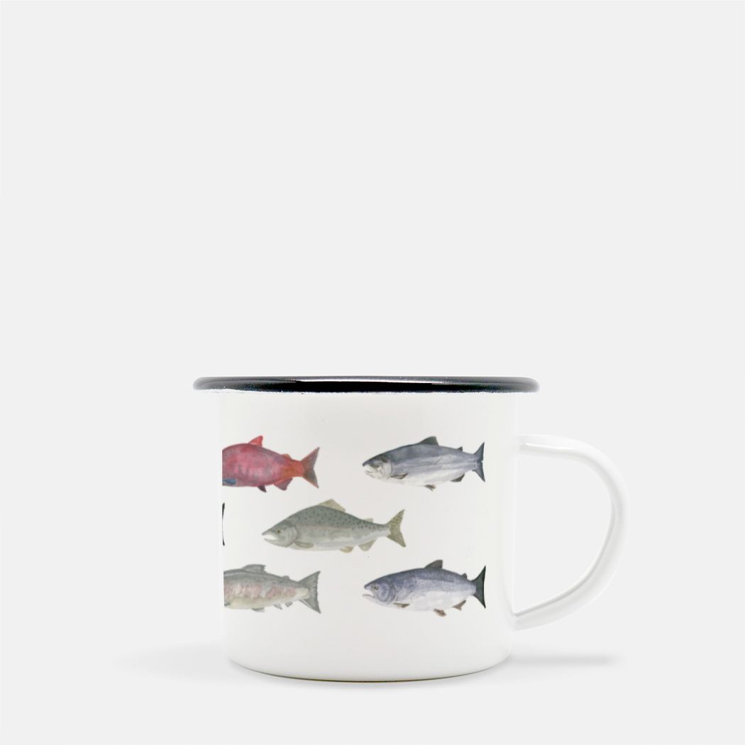 watercolor salmon enamel camp mug