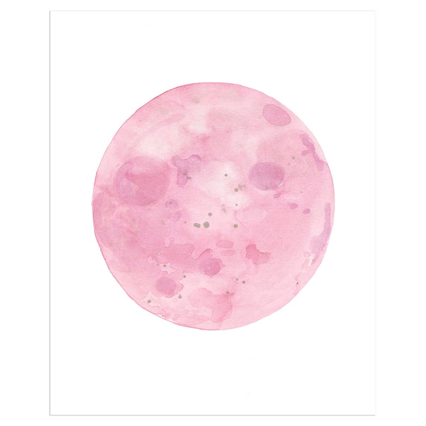 pink moon original watercolor painting by Yardia