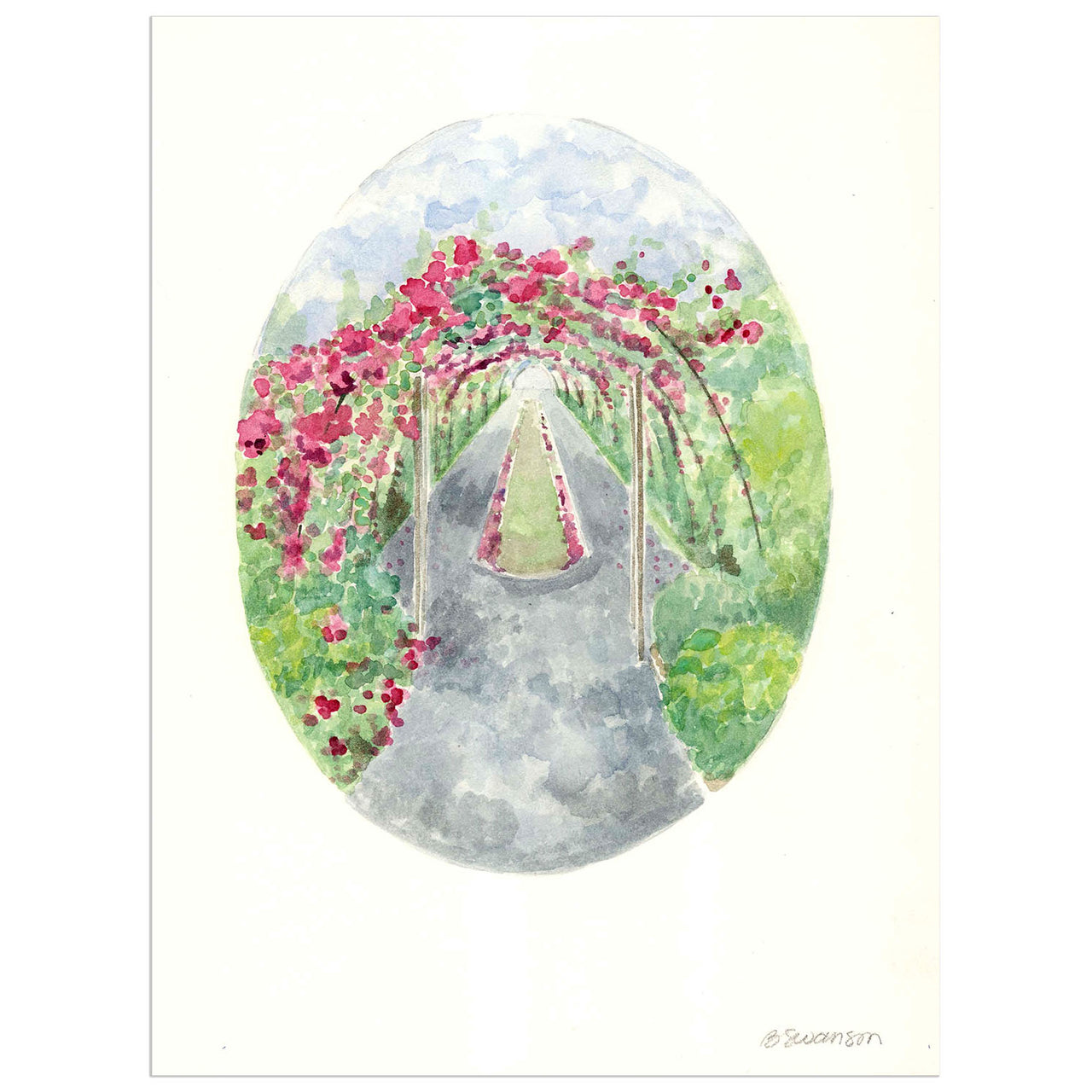 original watercolor painting of a rose garden