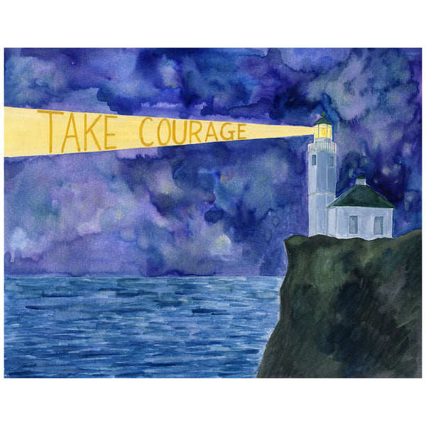 Take Courage Original watercolor painting by Yardia. Lighthouse painting